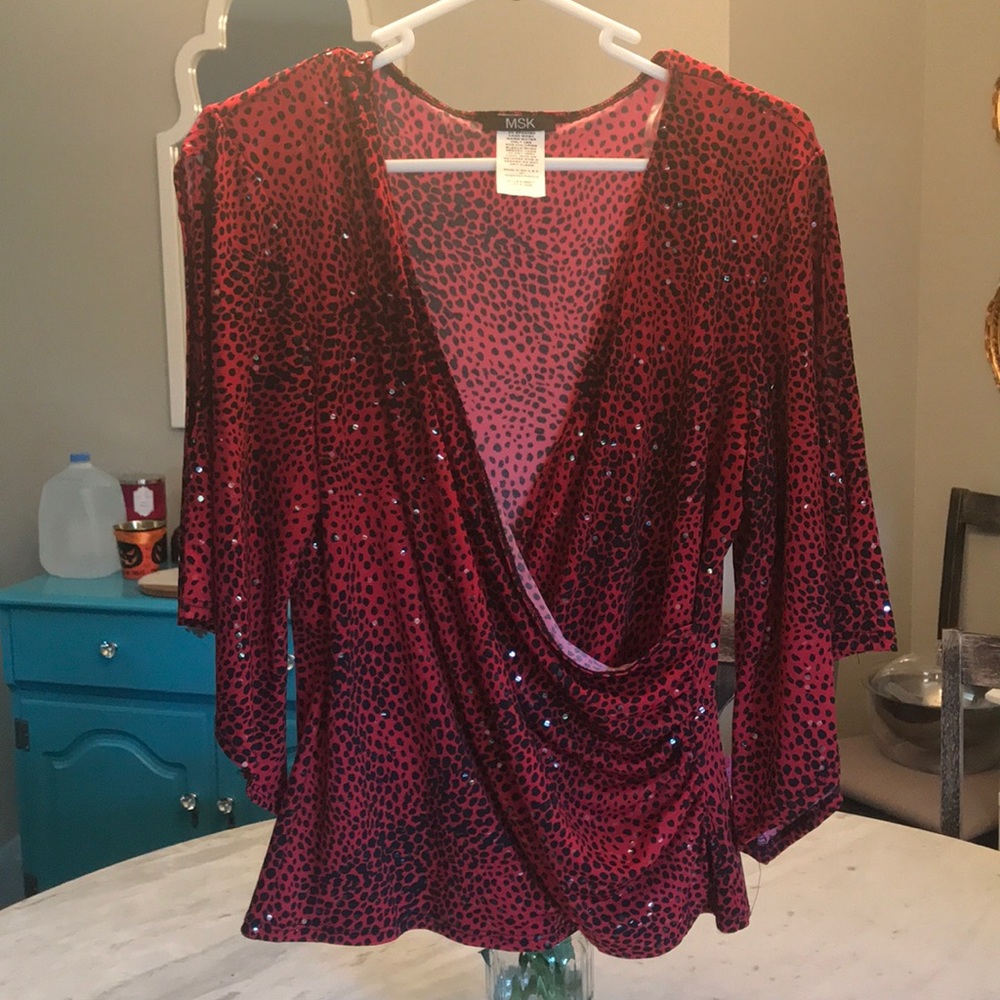 Red Leopard Shirt with sequin detail